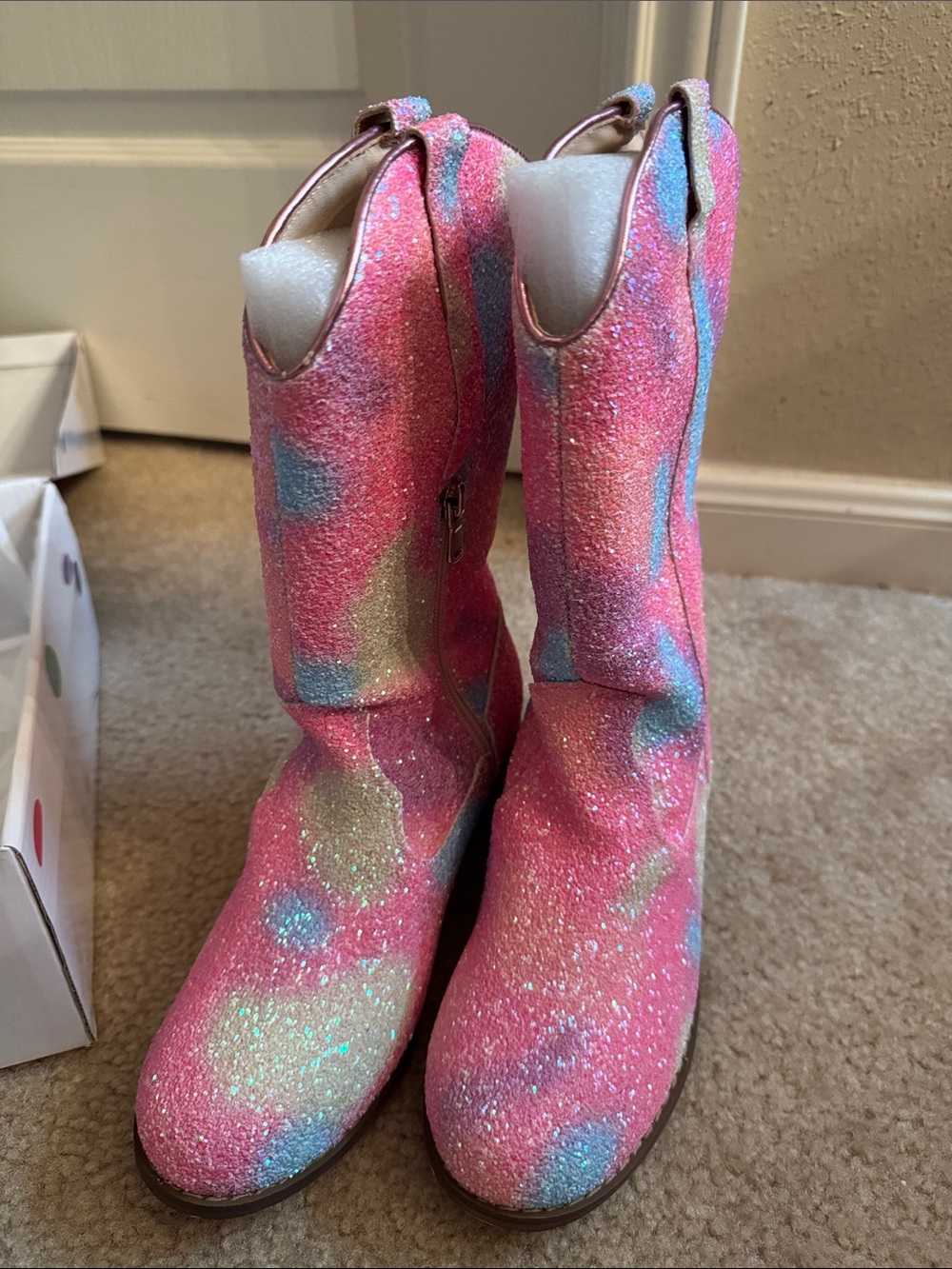 Girls' Glitter Pink Multi-Color Cowboy Boots - Size 5